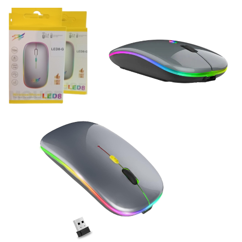 MOUSE INALAMBRICO BLUETOOTH LED RGB RECARGABLE GRIS