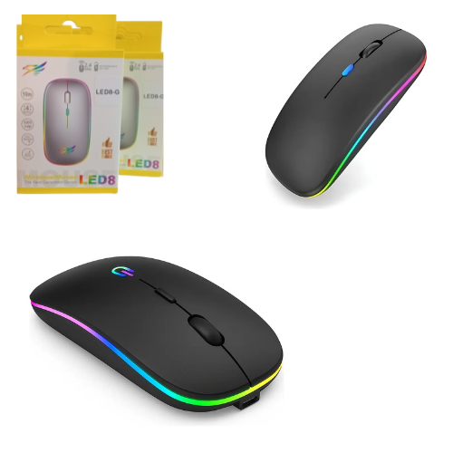 MOUSE INALAMBRICO BLUETOOTH LED RGB RECARGABLE NEGRO