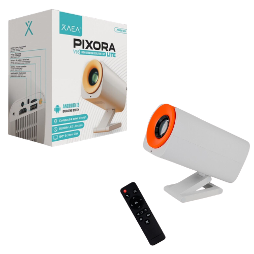 PROYECTOR PIXORA ANDROID 13 RAM 1GB ROM 8GB ROTACION 90º PROYECCION 45-150 HD 1280X720P XAEA