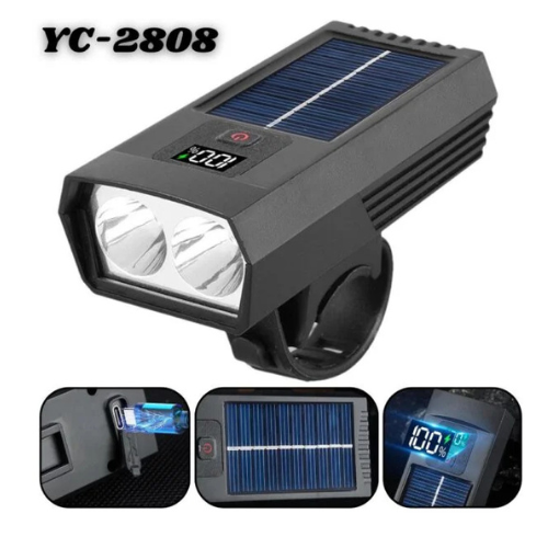 LUZ LED BICICLETA DELANTERA BLANCA FIJA /INTERMITENTE SOLAR Y RECARGABLE TIPO C YC-2808