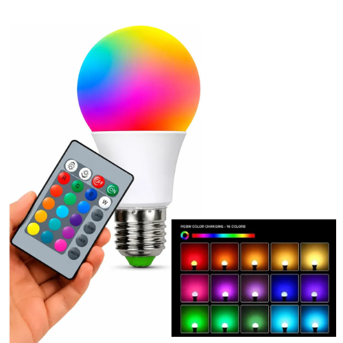 LAMPARA FOCO LED RGB 8WATT CONTROL REMOTO 16 COLORES 4 EFECTOS