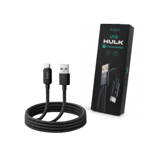 CABLE USB A TIPO C CARGA RAPIDA 1 MTS HULK XAEA PREMIUM NEGRO