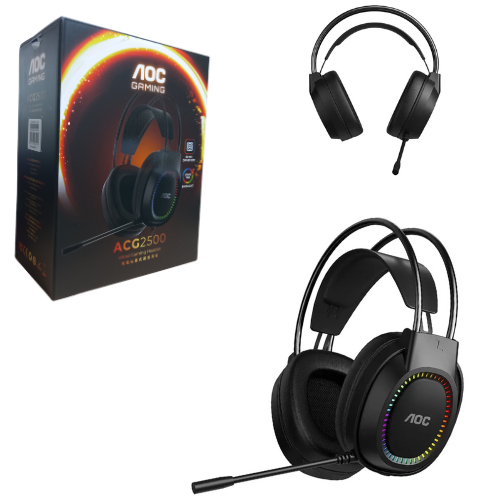 AURICULARES GAMER RGB OVER-EAR AOC ACG2500 CON MICROFONO CONECTOR USB AJUSTABLE PC COMPUTADORA LAPTOP GAMING
