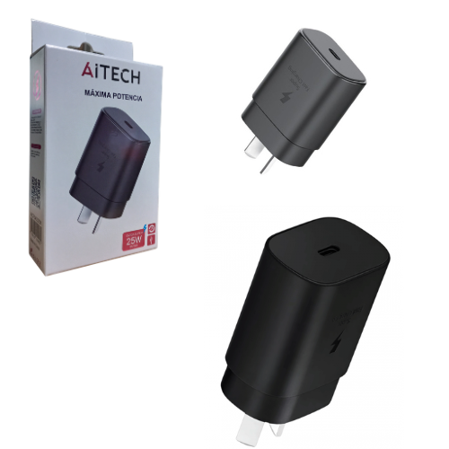 CARGADOR CABEZAL CELULAR 1 TIPO C HEMBRA CARGA RAPIDA 25W AITECH NEGRO