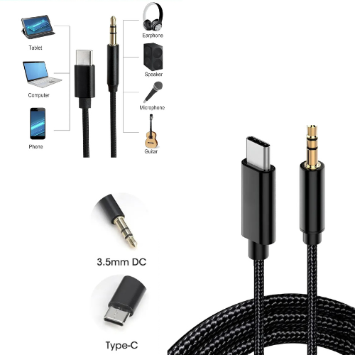 CABLE ADAPTADOR TIPO C MACHO A PLUG 3.5 STEREO MACHO 1MTS MALLADO
