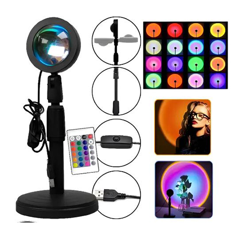 LAMPARA PROYECTOR SUNSET LUZ EFECTO ATARDECER RGB ALTO 30CM USB CONTROL REM