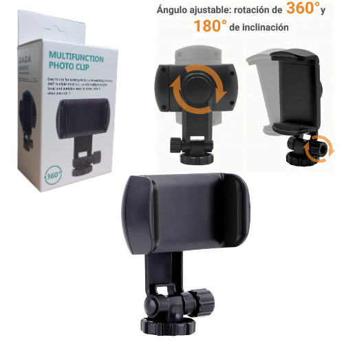SOPORTE ADAPTADOR DE CELULAR A TRIPODE MONOPIE CON BASE ROSCA UNIVERSAL EXPANDIBLE 10CM DAZA