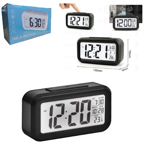 RELOJ DESPERTADOR DIGITAL NEGRO DAZA ALARMA TEMPERATURA PILA
