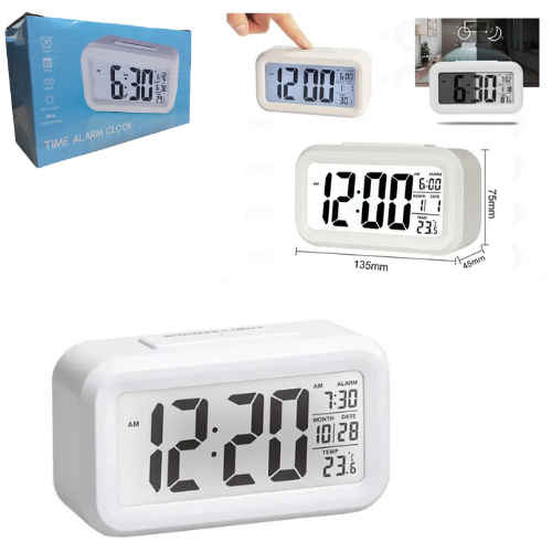 RELOJ DESPERTADOR DIGITAL BLANCO DAZA ALARMA TEMPERATURA PILA