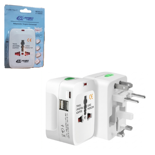 ADAPTADOR INTERNACIONAL MUNDIAL VIAJERO UNIVERSAL MULTIENCHUFES ELECTRICO 2 ENTRADAS USB Y TIPO C