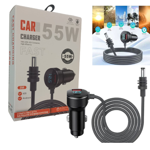 CARGADOR 12V 55W 1 PUERTO USB Y 1 TIPO C + CABLE STARLINK 3MTS