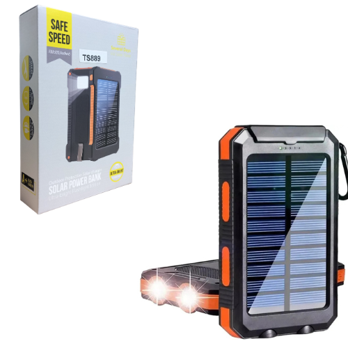 CARGADOR PORTATIL POWER BANK 8000MAH SOLAR LINTERNA 2 USB SAFE SPEED