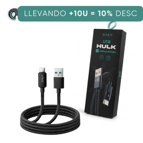 CABLE USB A TIPO C CARGA RAPIDA 1 MTS HULK XAEA PREMIUM NEGRO