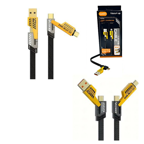 CABLE USB A USB TIPO C Y MICRO 4 EN 1 1MTS CABLE REFORZADO PLANO TRANF-V8 OESTECH