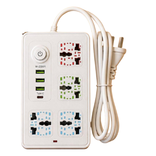 ZAPATILLA ELECTRICA 4 TOMAS 3 PUERTOS USB Y 1 ENTRADA TIPO C BLANCA