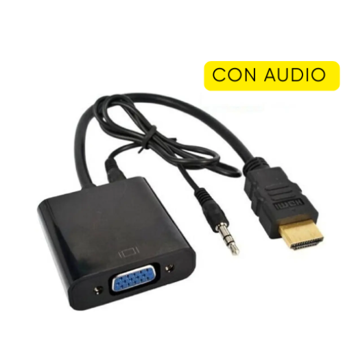 CONVERSOR ADAPTADOR HDMI MACHO A VGA HEMBRA + PLUG 3.5 AUDIO
