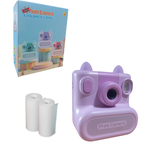 CAMARA FOTO KIDS NIÑO IMPRESORA TERMICA D19 RECARGABLE JUEGOS LILA