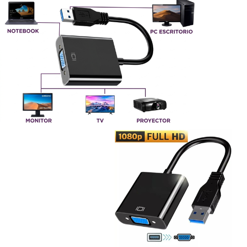 ADAPTADOR USB 3.0 MACHO A VGA HEMBRA