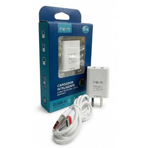 CARGADOR 220V CABEZAL 3.1A 2 USB + CABLE TIPO C A USB INOVA