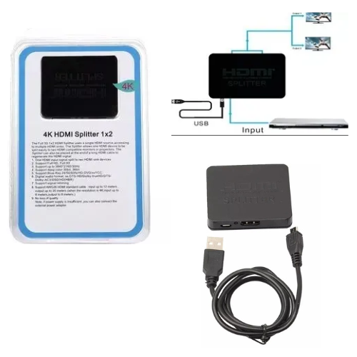 SPLITTER HDMI 1X2 4K 2K CON CABLE ALIMENTACION BLISTER