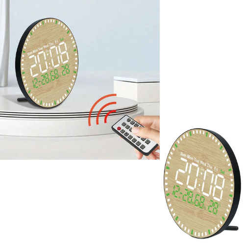 RELOJ PARED CONTROL REM DIGITAL LED BAMBU 26CM DIAMETRO TEMPERATURA ALARMA