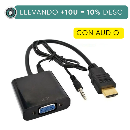 ADAPTADOR HDMI MACHO A VGA HEMBRA + PLUG 3.5 AUDIO