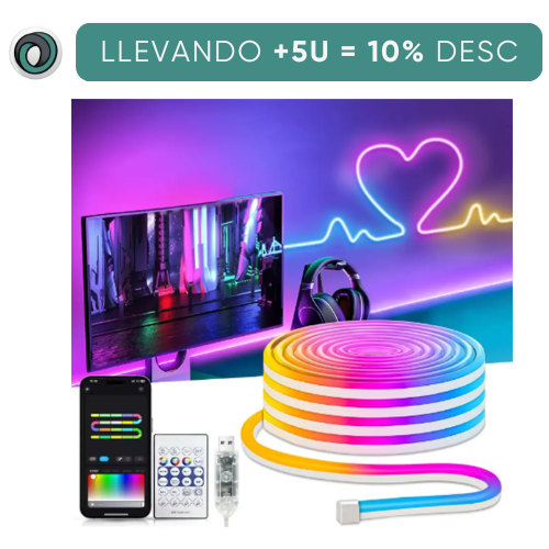 TIRA DE LED NEON RGB 5 METROS USB CONTROL REM SMART APP BLUETOOTH AUDIORITMICA
