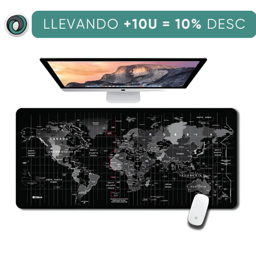 PAD MOUSE MAPA MUNDI CON ANTIDESLIZANTE GAMING GAMER 30X70