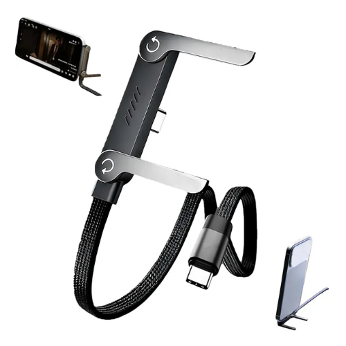 CABLE USB TIPO C A USB TIPO C 240W CON SOPORTE CELULAR CABLE REFORZADO PLANO 1.5MTS