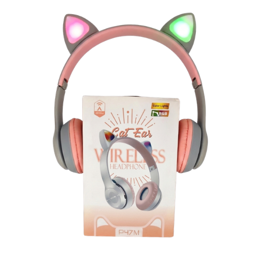 AURICULAR BLUETOOTH VINCHA FM SD MICROFONO P47M-R GRIS Y ROSADO