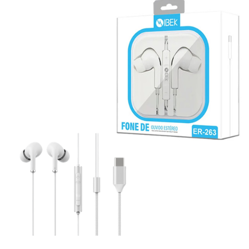AURICULAR MANOS LIBRES CABLE CON MICROFONO CONECTOR TIPO C BLANCO CAJA ACRILICA IBEK
