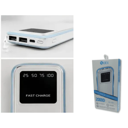 CARGADOR PORTATIL POWER BANK 20000MAH 2 USB IBEK BLANCO