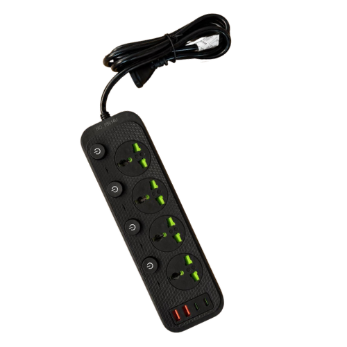 ZAPATILLA ELECTRICA 4 TOMAS 2 PUERTOS USB Y 2 ENTRADA TIPO C NEGRO LLAVE