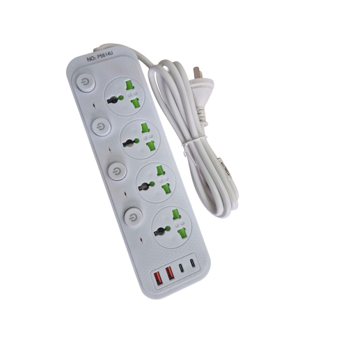ZAPATILLA ELECTRICA 4 TOMAS 2 PUERTOS USB Y 2 ENTRADA TIPO C BLANCO LLAVE