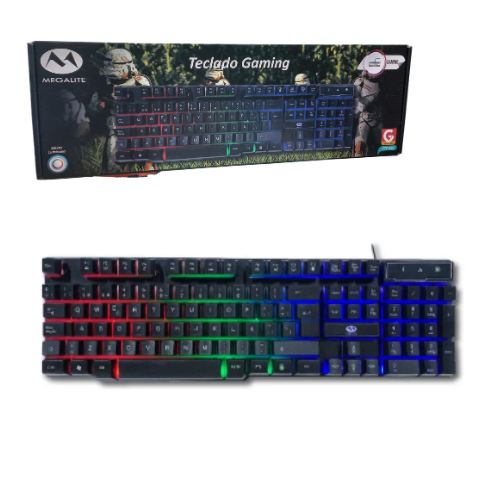 TECLADO GAMER CABLE USB LUZ LED MULTICOLOR MEGALITE ESPAÑOL