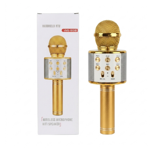 MICROFONO INALAMBRICO BLUETOOTH USB MICRO AUXILIAR WS-858 KARAOKE DORADO