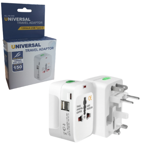 ADAPTADOR INTERNACIONAL MUNDIAL VIAJERO UNIVERSAL MULTIENCHUFES ELECTRICO CON ENTRADA USB Y TIPO C