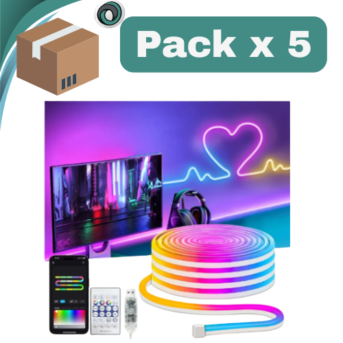 PACK X 5 ##TIRA DE LED NEON RGB 5 METROS USB CONTROL REM SMART APP BLUETOOTH AUDIORITMICA