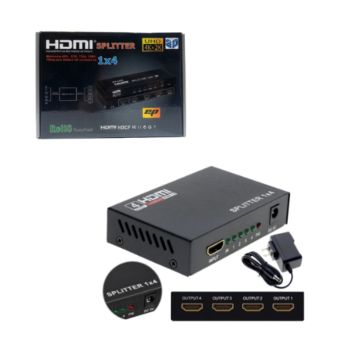 SPLITTER HDMI 1X4 FULL 4K 2K CON FUENTE ALIM 1 ENTRADA 4 SALIDA