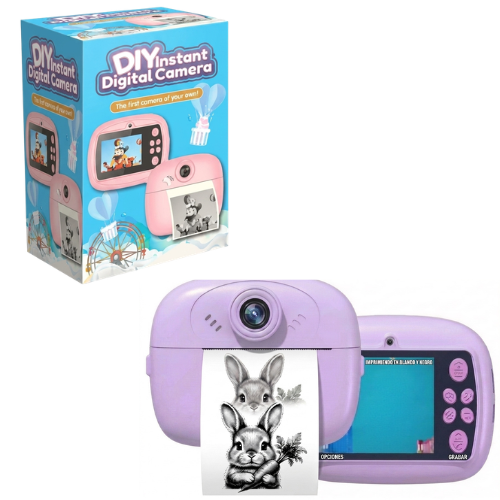 CAMARA FOTO KIDS NIÑOS IMPRESORA TERMICA DISEÑO CABLE USB TIPO C INCLUYE ROLLO DIY LILA