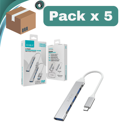 PACK X 5 ## HUB USB TIPO C 4 PUERTOS USB 3.0 XAEA MODV-0012