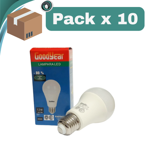 PACK X 10 ## LAMPARA FOCO LED 12W LUZ FRIA 6500K ROSCA E27 GOODYEAR GOOD-12W