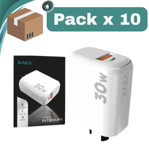 PACK X 10 ##CARGADOR CABEZAL CELULAR 30W 1 USB HEMBRA 1 USB TIPO C XAEA