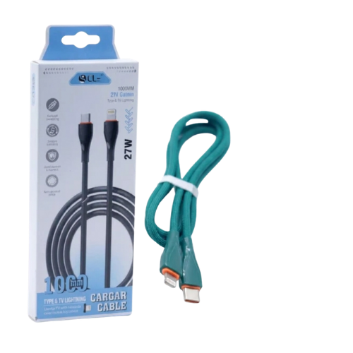 CABLE USB TIPO C A LIGHTNING IPHONE APPLE 1 MTS ENGOMADO IBEK VERDE