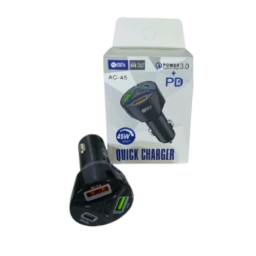 CARGADOR 12V A 2 USB 3.0 1 USB TIPO C 3.1 AMP AUTO 45W QUICK CHARGER MLE-003