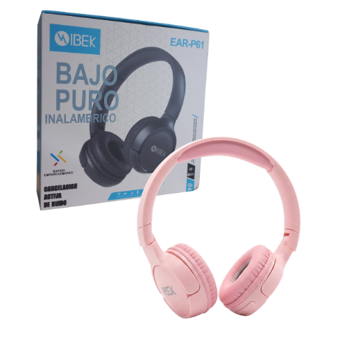 AURICULAR BLUETOOTH VINCHA FM SD MANOS LIBRES CANCELACION DE RUIDOS IBEK ROSA