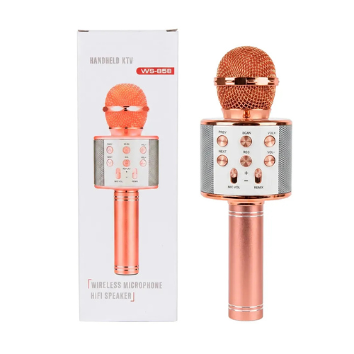 MICROFONO INALAMBRICO BLUETOOTH USB MICRO AUXILIAR WS-858 KARAOKE ROSA ORO