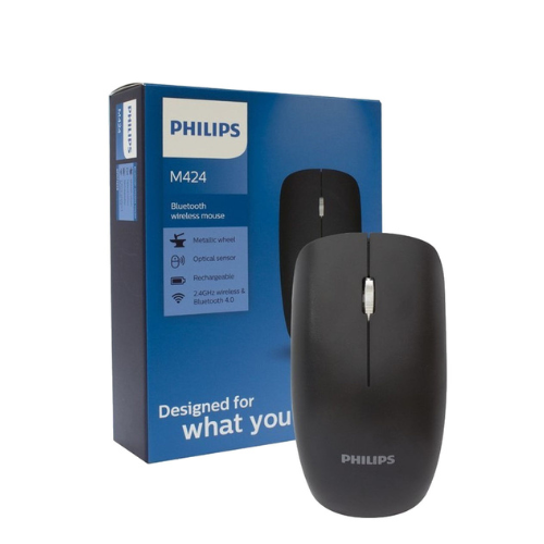MOUSE INALAMBRICO BLUETOOTH SMART RECARGABLE M424 ERGONOMICO 1600DPI NEGRO PHILIPS ANYWHERE