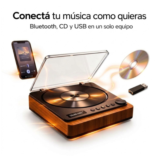 DISCMAN REPRODUCTOR CD BLUETOOTH USB AUXILIAR CARGADOR TIPO C PORTATIL RETRO VINTAGE