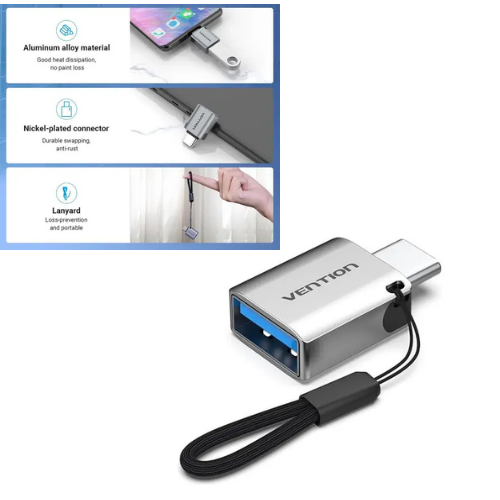 ADAPTADOR OTG USB 3.0 HEMBRA A USB TIPO C MACHO VENTION